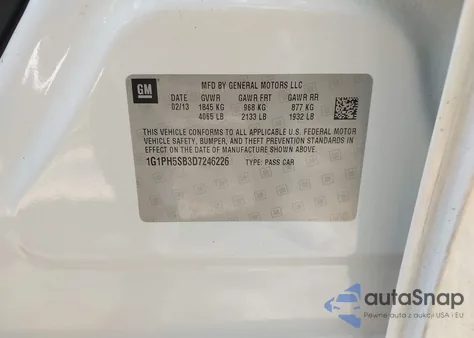 2013 Chevrolet Cruze Eco Auto from USA, damaged, VIN 1G1PH5SB3D7246226